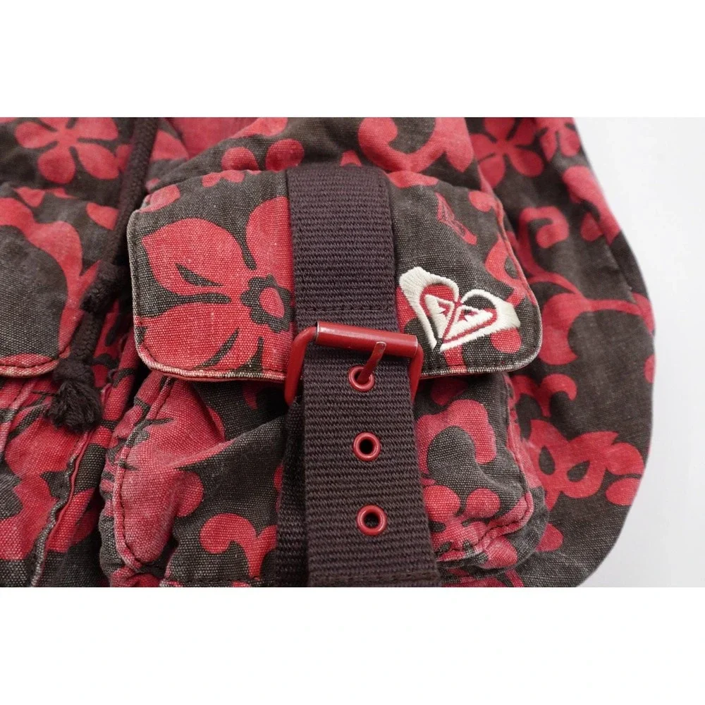 Rare Vintage Surf Roxy Hibiscus Floral Canvas Rucksack College Backpack Y2K Boho